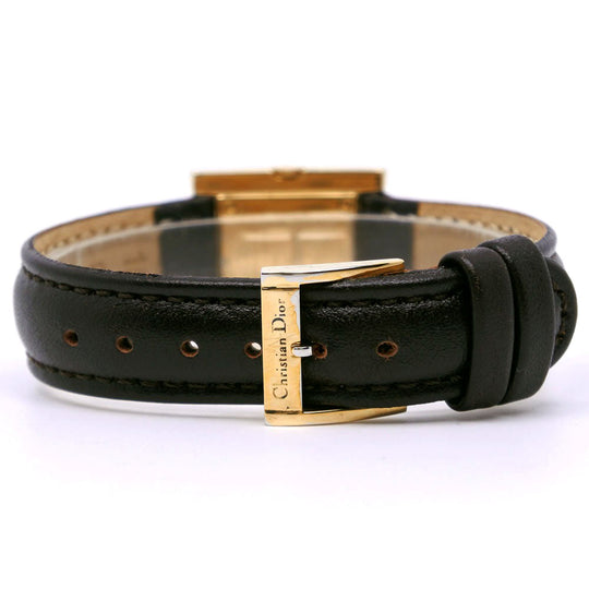 Dior Watches Quartz D82-150 Plated Gold, embossed leather black Cannage Square black dial Women Used Authentic