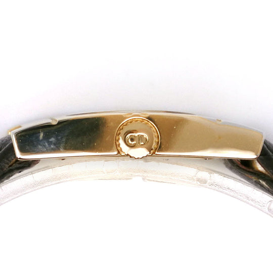 Dior Watches Quartz D82-150 Plated Gold, embossed leather black Cannage Square black dial Women Used Authentic