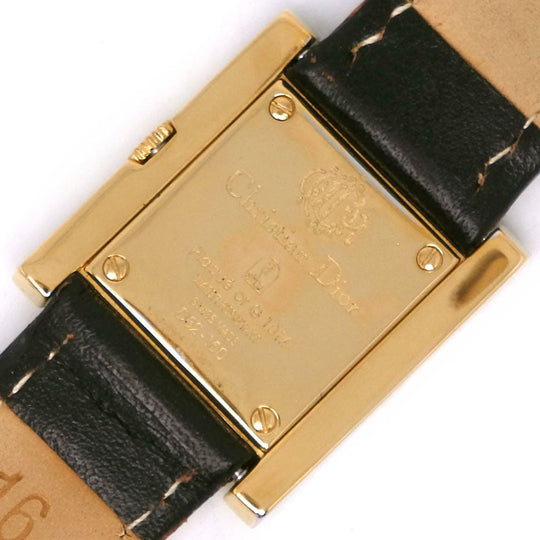 Dior Watches Quartz D82-150 Plated Gold, embossed leather black Cannage Square black dial Women Used Authentic