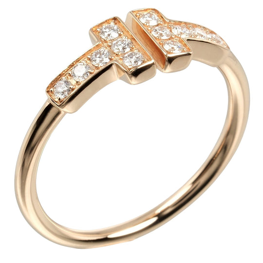 TIFFANY&Co. Ring K18 pink gold, diamond gold T wire Women Used Authentic