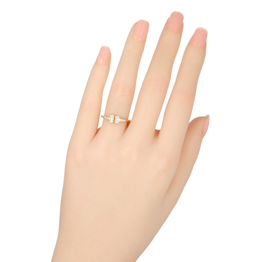 TIFFANY&Co. Ring K18 pink gold, diamond gold T wire Women Used Authentic