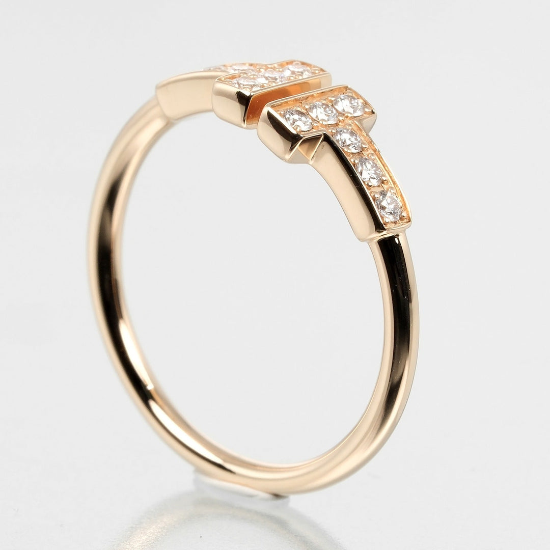 TIFFANY&Co. Ring K18 pink gold, diamond gold T wire Women Used Authentic