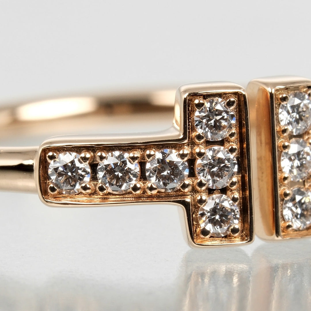 TIFFANY&Co. Ring K18 pink gold, diamond gold T wire Women Used Authentic