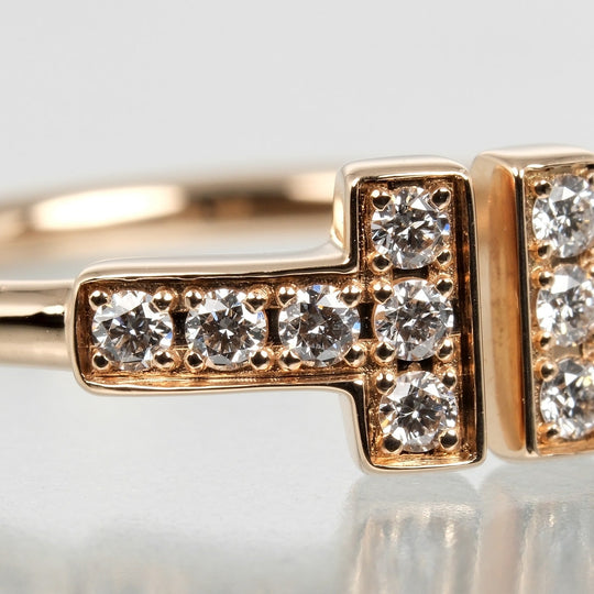 TIFFANY&Co. Ring K18 pink gold, diamond gold T wire Women Used Authentic