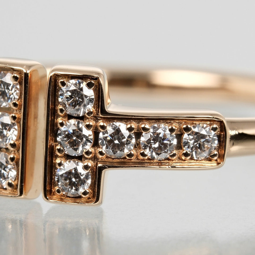 TIFFANY&Co. Ring K18 pink gold, diamond gold T wire Women Used Authentic