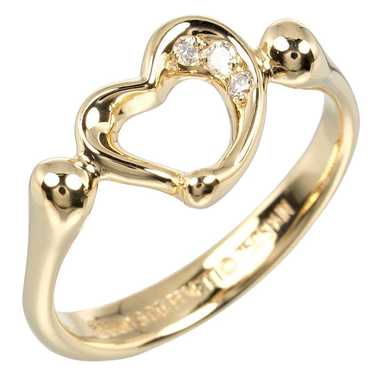 TIFFANY&Co. Ring K18 Yellow Gold, 3P Diamond gold Open heart Women Used Authentic