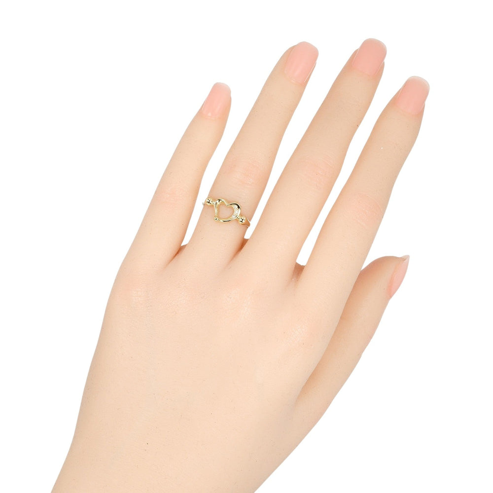 TIFFANY&Co. Ring K18 Yellow Gold, 3P Diamond gold Open heart Women Used Authentic