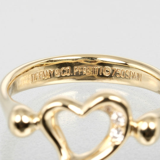 TIFFANY&Co. Ring K18 Yellow Gold, 3P Diamond gold Open heart Women Used Authentic