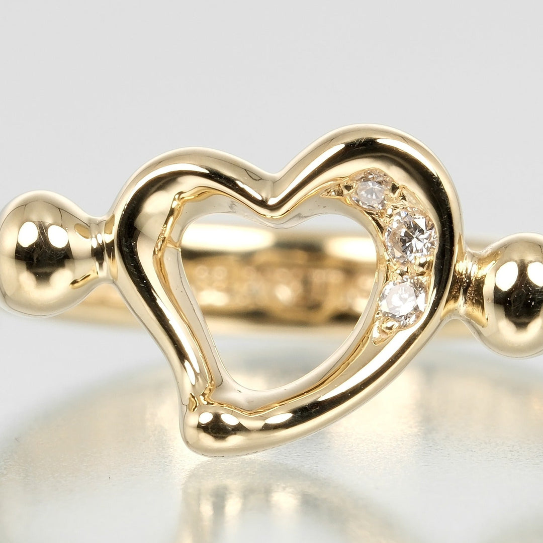 TIFFANY&Co. Ring K18 Yellow Gold, 3P Diamond gold Open heart Women Used Authentic