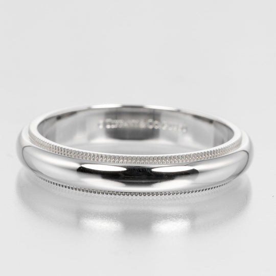 TIFFANY&Co. Ring Pt950Platinum Silver 0.2" model Gathered Milgrain mens Used Authentic