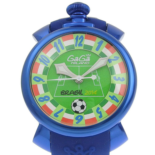 Gaga Milano Watches Mechanical Automatic 5070 Rubber, Aluminum Blue Limited to 300 back scales brazil world cup 2014 Manure 48 Green dial mens Used Authentic