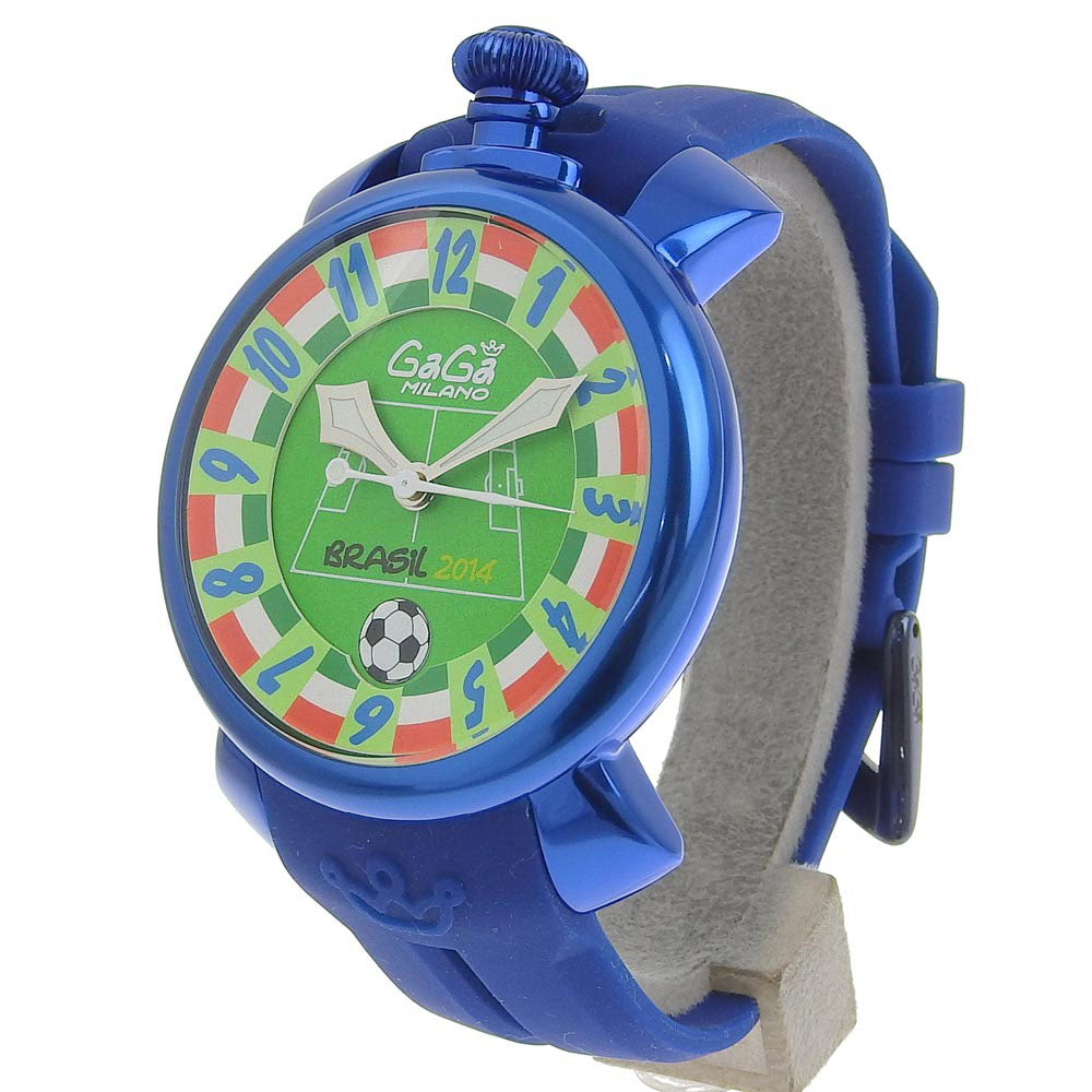 Gaga Milano Watches Mechanical Automatic 5070 Rubber, Aluminum Blue Limited to 300 back scales brazil world cup 2014 Manure 48 Green dial mens Used Authentic