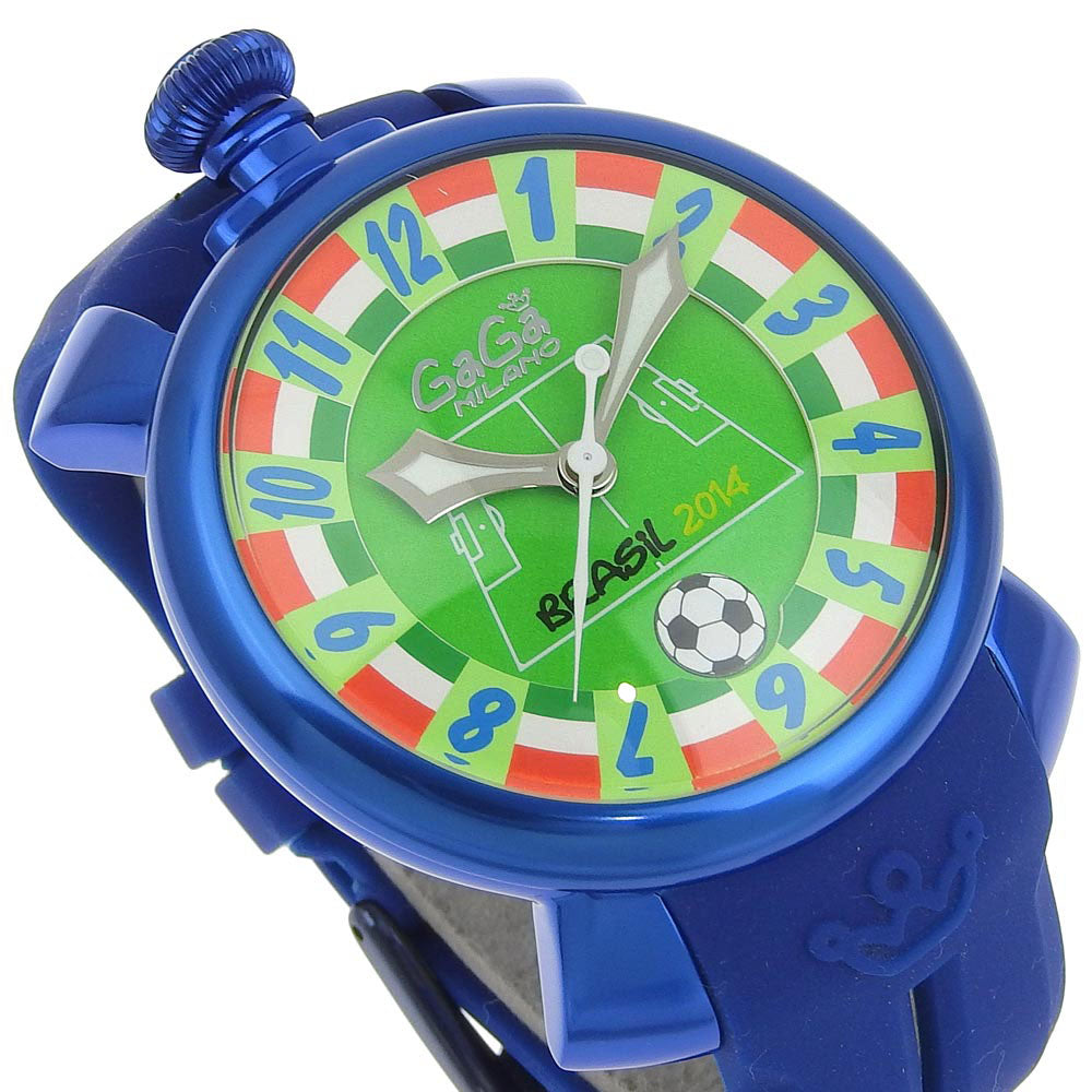 Gaga Milano Watches Mechanical Automatic 5070 Rubber, Aluminum Blue Limited to 300 back scales brazil world cup 2014 Manure 48 Green dial mens Used Authentic