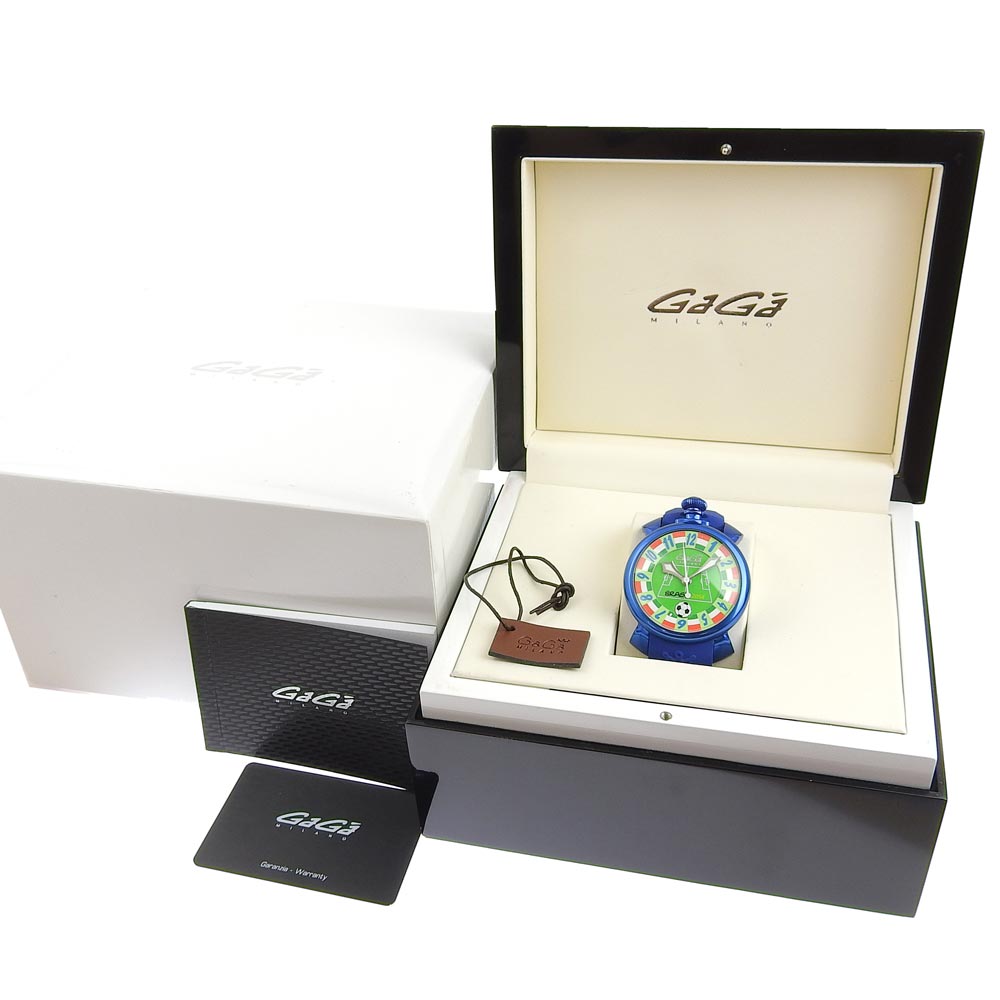 Gaga Milano Watches Mechanical Automatic 5070 Rubber, Aluminum Blue Limited to 300 back scales brazil world cup 2014 Manure 48 Green dial mens Used Authentic