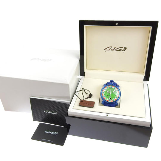 Gaga Milano Watches Mechanical Automatic 5070 Rubber, Aluminum Blue Limited to 300 back scales brazil world cup 2014 Manure 48 Green dial mens Used Authentic