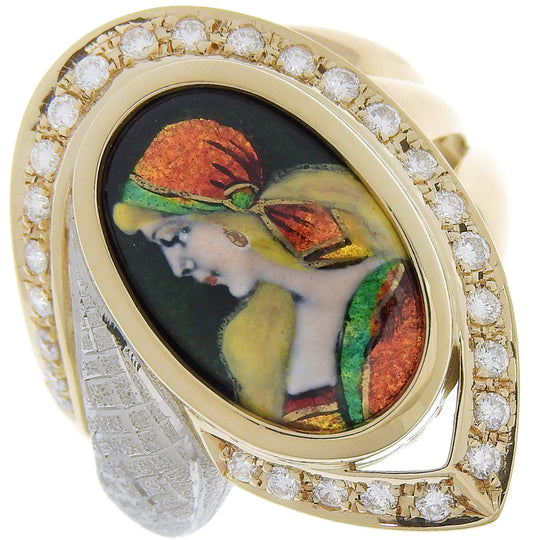 MITSUO KAJI Ring K18 Yellow Gold, Pt900Platinum, Diamond gold Emery Women Used Authentic