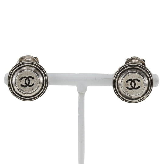 CHANEL Earring metallic Silver COCO Mark Women Used Authentic
