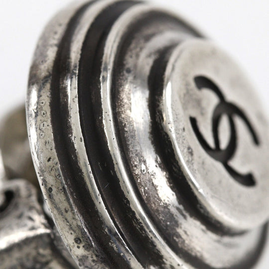 CHANEL Earring metallic Silver COCO Mark Women Used Authentic