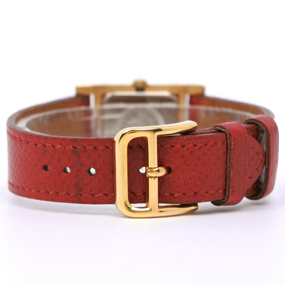 HERMES Watches Quartz Plated Gold , Leather Red Medor White dial Women Used Authentic