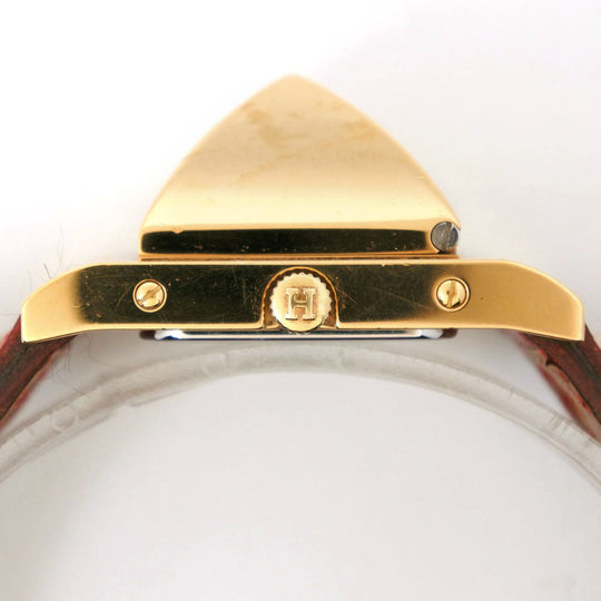 HERMES Watches Quartz Plated Gold , Leather Red Medor White dial Women Used Authentic