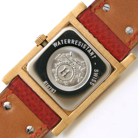HERMES Watches Quartz Plated Gold , Leather Red Medor White dial Women Used Authentic