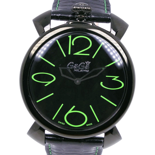 Gaga Milano Watches Quartz 5092 Stainless Steel , Leather black Manuare Singh black dial mens Used Authentic