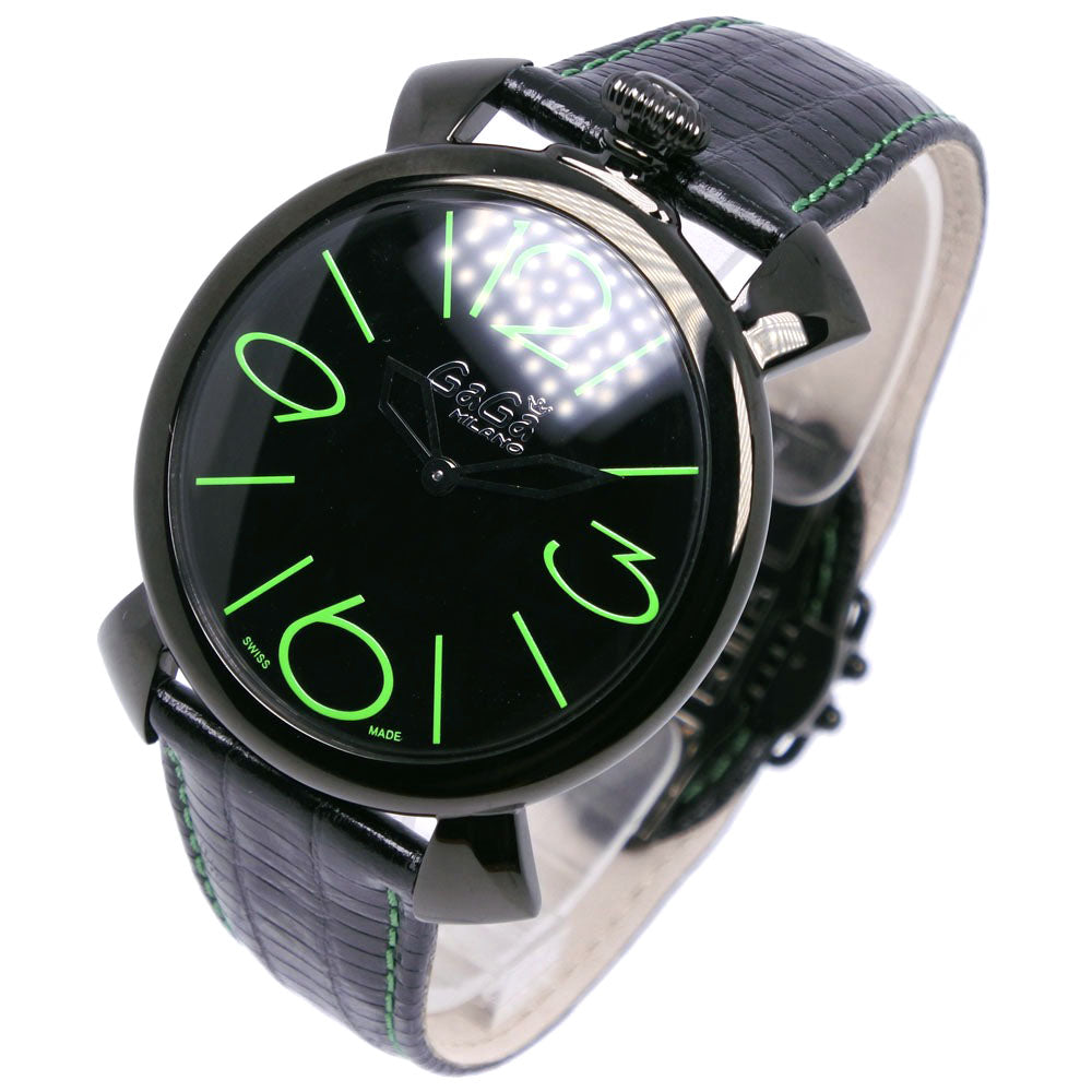 Gaga Milano Watches Quartz 5092 Stainless Steel , Leather black Manuare Singh black dial mens Used Authentic