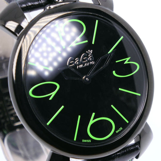 Gaga Milano Watches Quartz 5092 Stainless Steel , Leather black Manuare Singh black dial mens Used Authentic