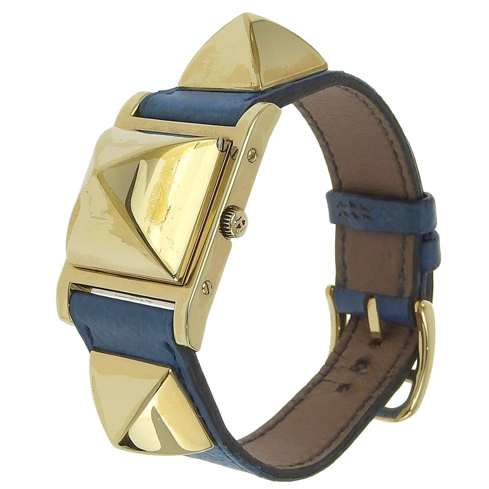 HERMES Watches Quartz Plated Gold , Leather Silver Medor White dial Women Used Authentic