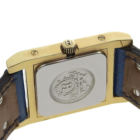 HERMES Watches Quartz Plated Gold , Leather Silver Medor White dial Women Used Authentic