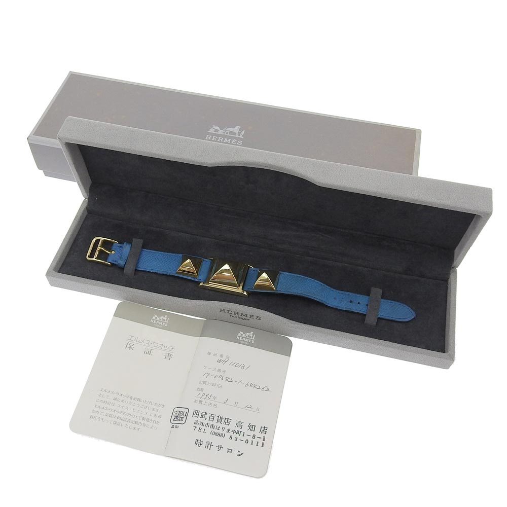 HERMES Watches Quartz Plated Gold , Leather Silver Medor White dial Women Used Authentic