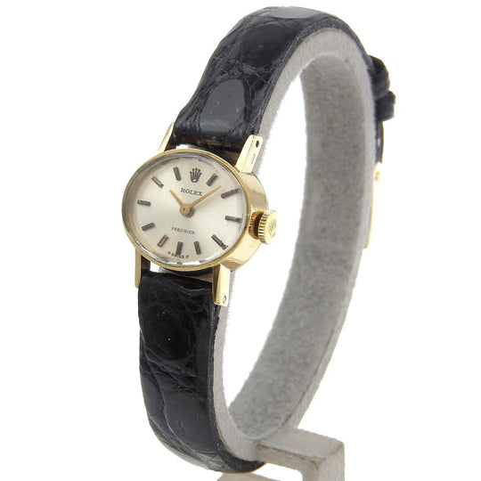 ROLEX Watches Hand Winding 2635 K18 Yellow Gold, Leather Silver cal.1400 Number 40 Precision Silver dial Women Used Authentic