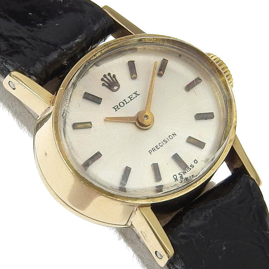 ROLEX Watches Hand Winding 2635 K18 Yellow Gold, Leather Silver cal.1400 Number 40 Precision Silver dial Women Used Authentic