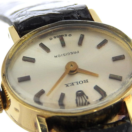 ROLEX Watches Hand Winding 2635 K18 Yellow Gold, Leather Silver cal.1400 Number 40 Precision Silver dial Women Used Authentic