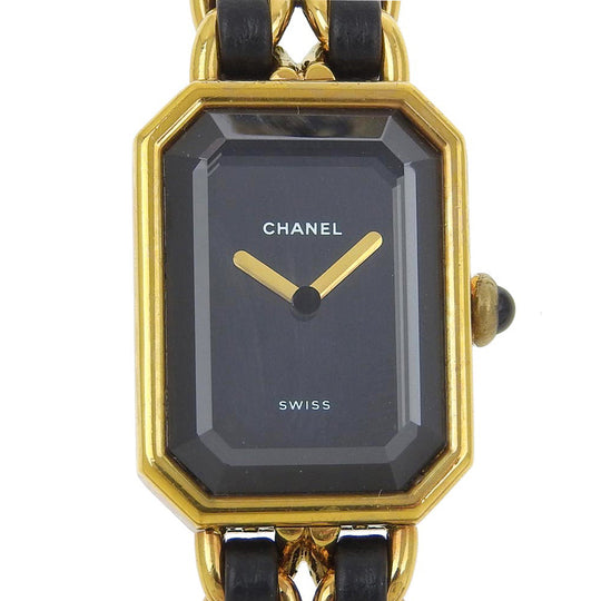 CHANEL Watches Quartz Plated Gold , Leather gold Premiere black dial Women Used Authentic