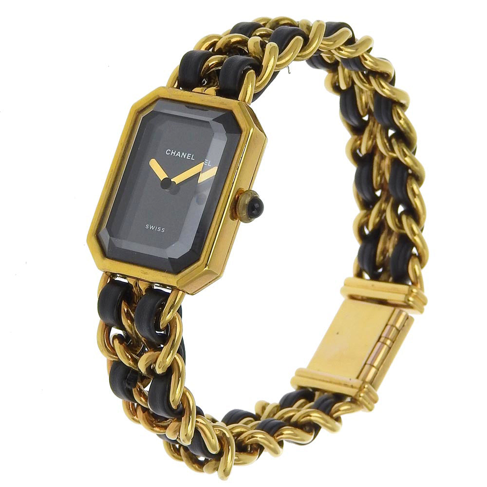 CHANEL Watches Quartz Plated Gold , Leather gold Premiere black dial Women Used Authentic