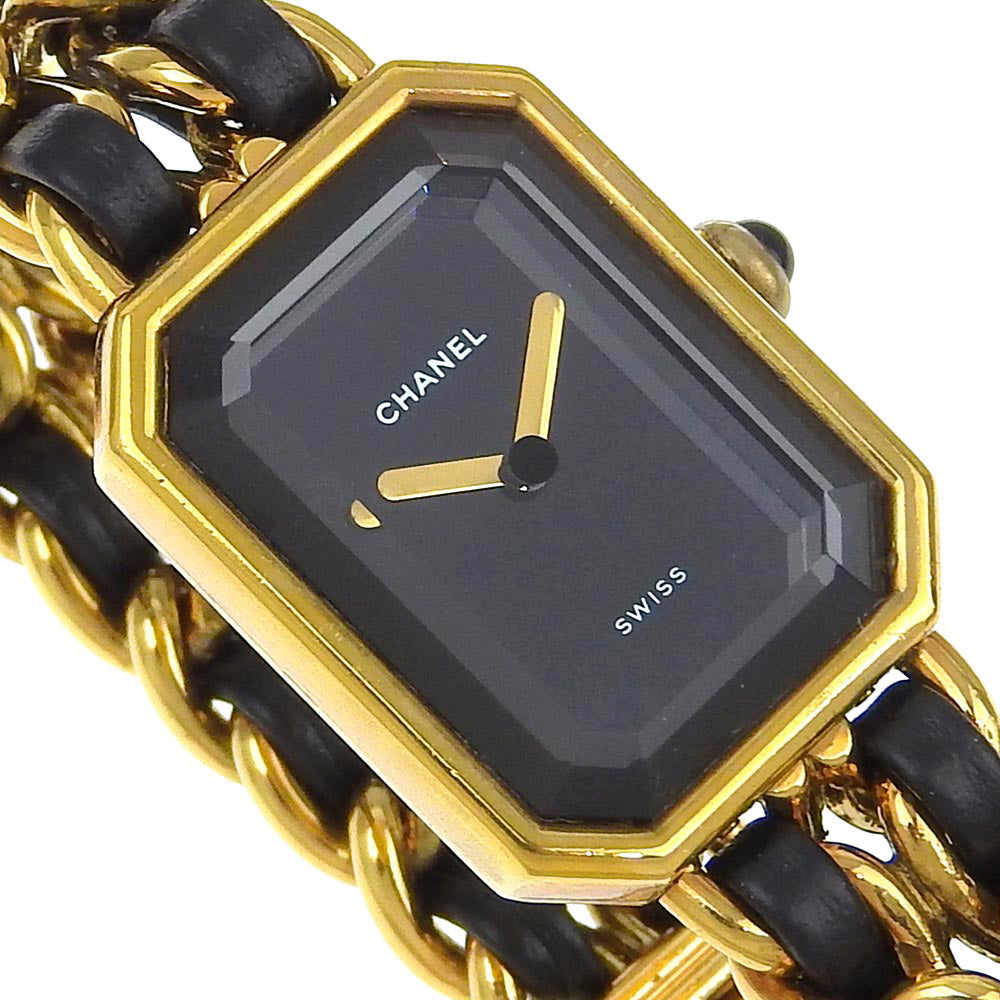 CHANEL Watches Quartz Plated Gold , Leather gold Premiere black dial Women Used Authentic