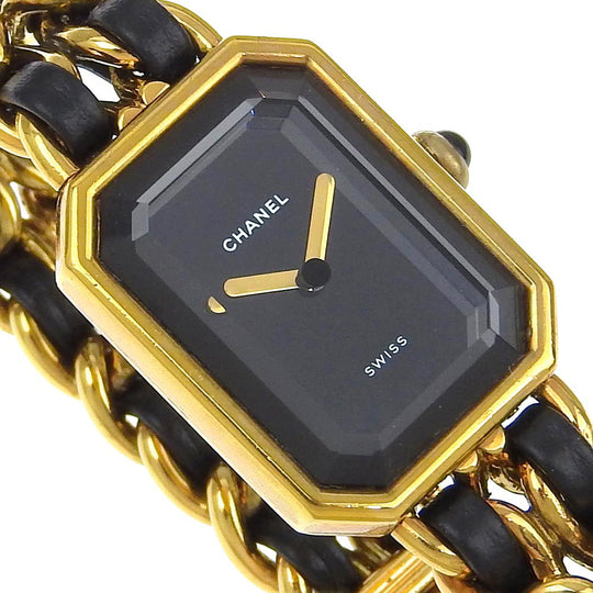 CHANEL Watches Quartz Plated Gold , Leather gold Premiere black dial Women Used Authentic
