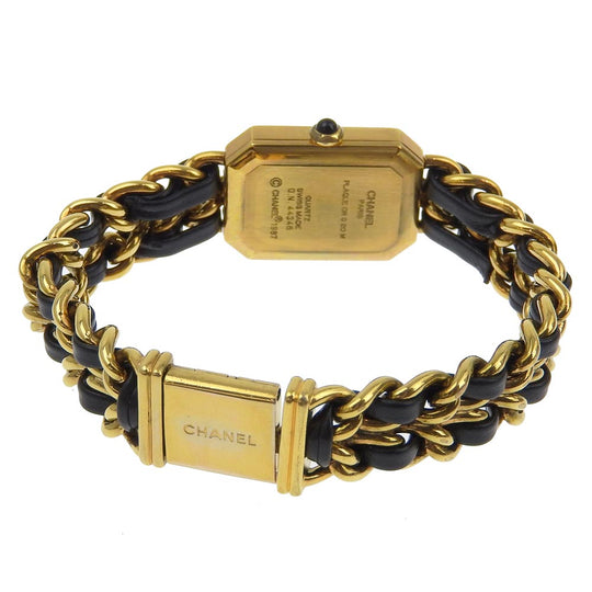 CHANEL Watches Quartz Plated Gold , Leather gold Premiere black dial Women Used Authentic