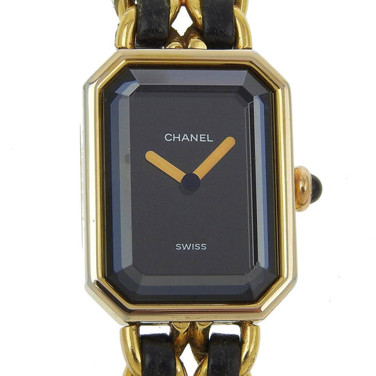 CHANEL Watches Quartz Plated Gold , Leather black Premiere L black dial Women Used Authentic