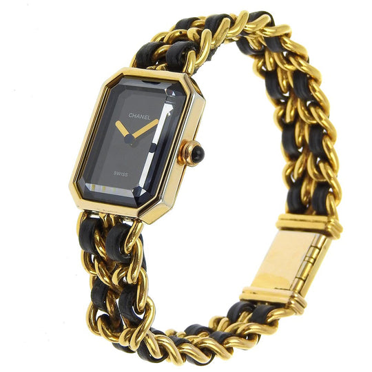 CHANEL Watches Quartz Plated Gold , Leather black Premiere L black dial Women Used Authentic