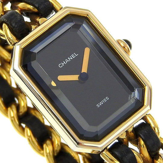 CHANEL Watches Quartz Plated Gold , Leather black Premiere L black dial Women Used Authentic