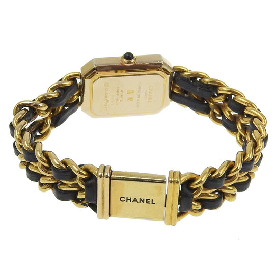CHANEL Watches Quartz Plated Gold , Leather black Premiere L black dial Women Used Authentic