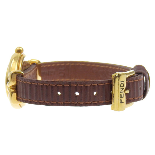 FENDI Watches Quartz 640L Plated Gold, embossed leather gold Change belt Oval Silver dial Women Used Authentic