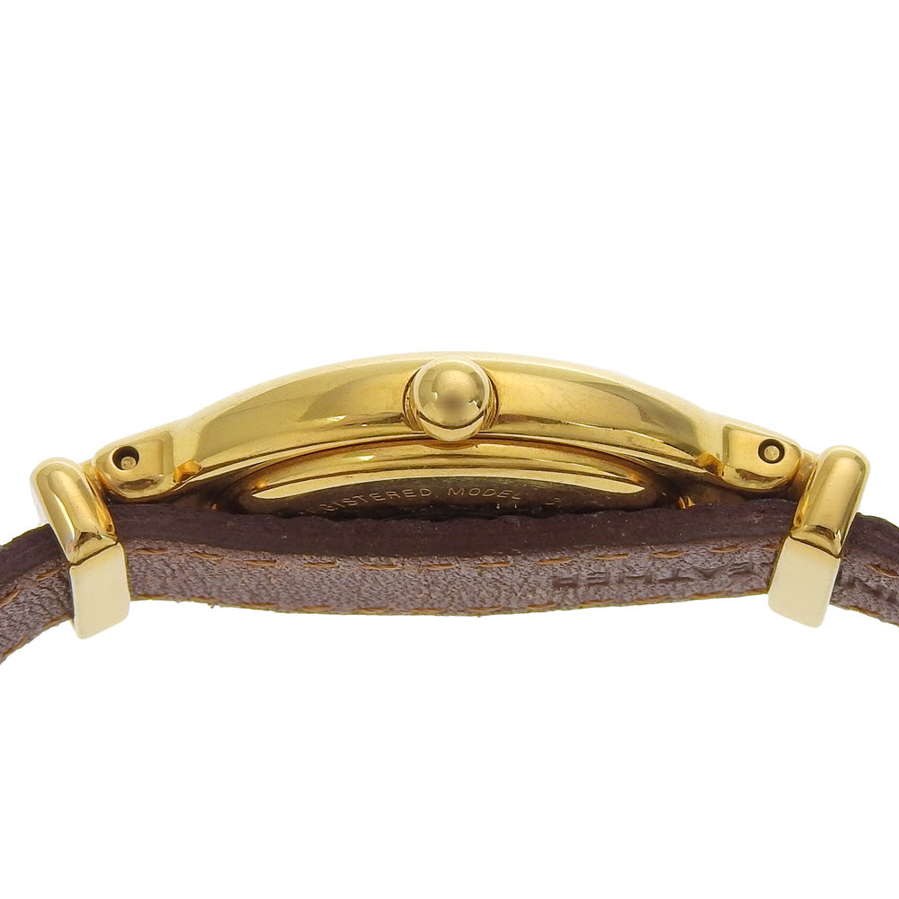 FENDI Watches Quartz 640L Plated Gold, embossed leather gold Change belt Oval Silver dial Women Used Authentic
