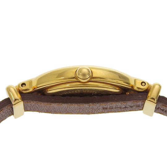 FENDI Watches Quartz 640L Plated Gold, embossed leather gold Change belt Oval Silver dial Women Used Authentic