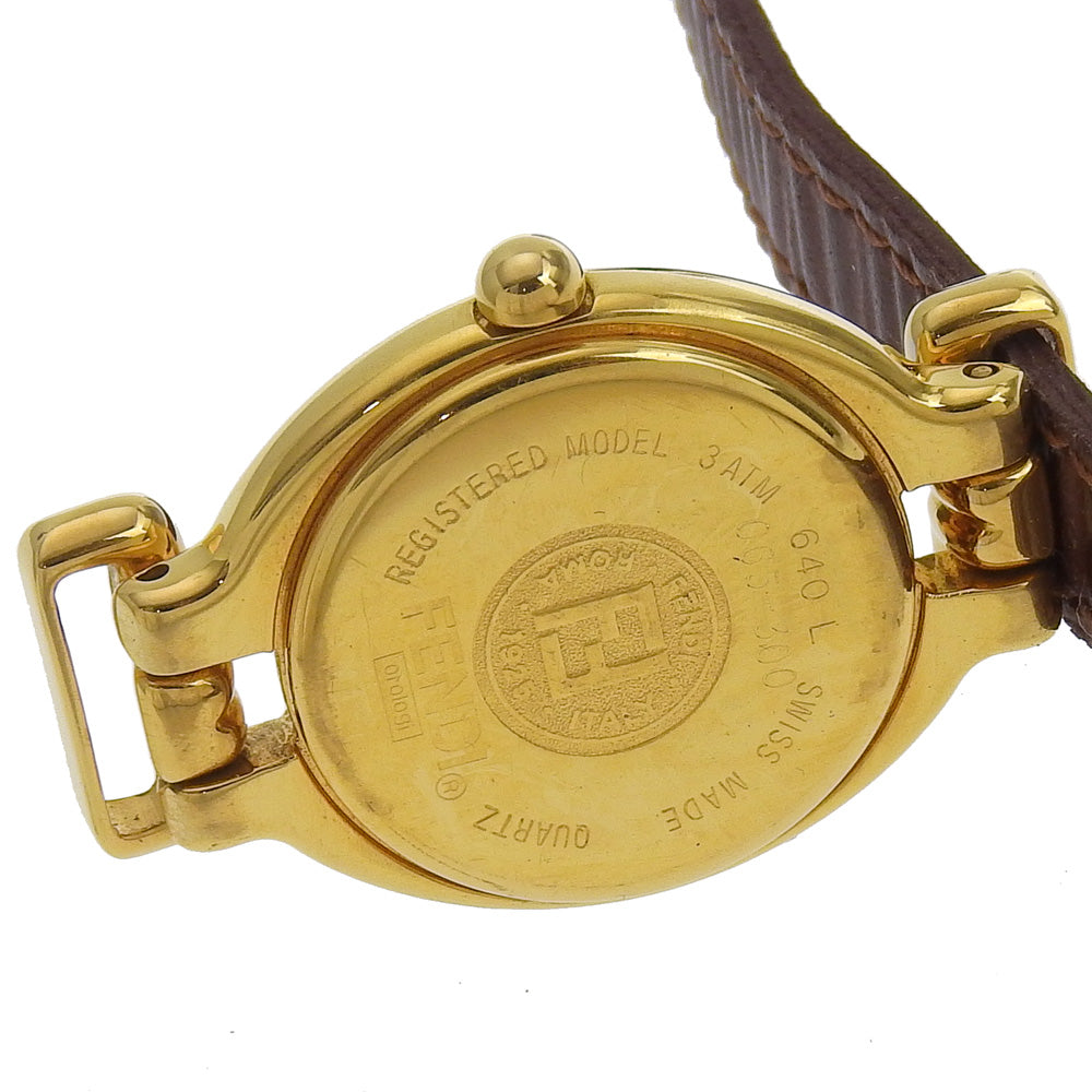 FENDI Watches Quartz 640L Plated Gold, embossed leather gold Change belt Oval Silver dial Women Used Authentic