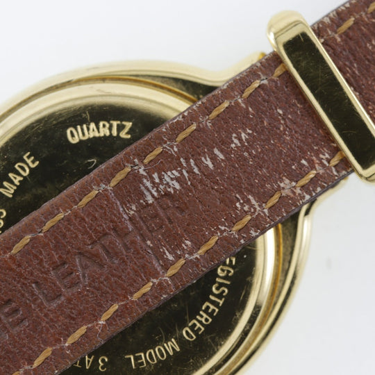 FENDI Watches Quartz 640L Plated Gold, embossed leather gold Change belt Oval Silver dial Women Used Authentic