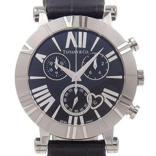 TIFFANY&Co. Watches Quartz Stainless Steel , Embossed Leather black Atlas black dial mens Used Authentic