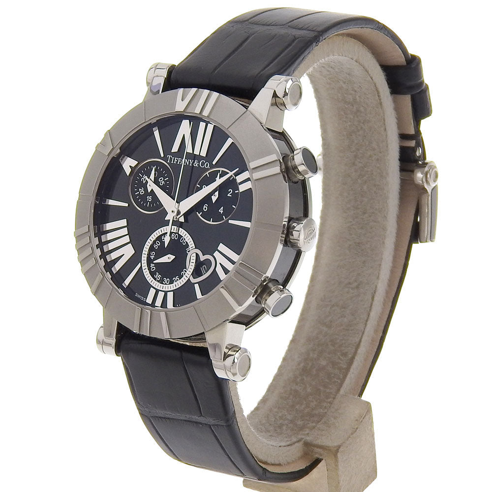 TIFFANY&Co. Watches Quartz Stainless Steel , Embossed Leather black Atlas black dial mens Used Authentic